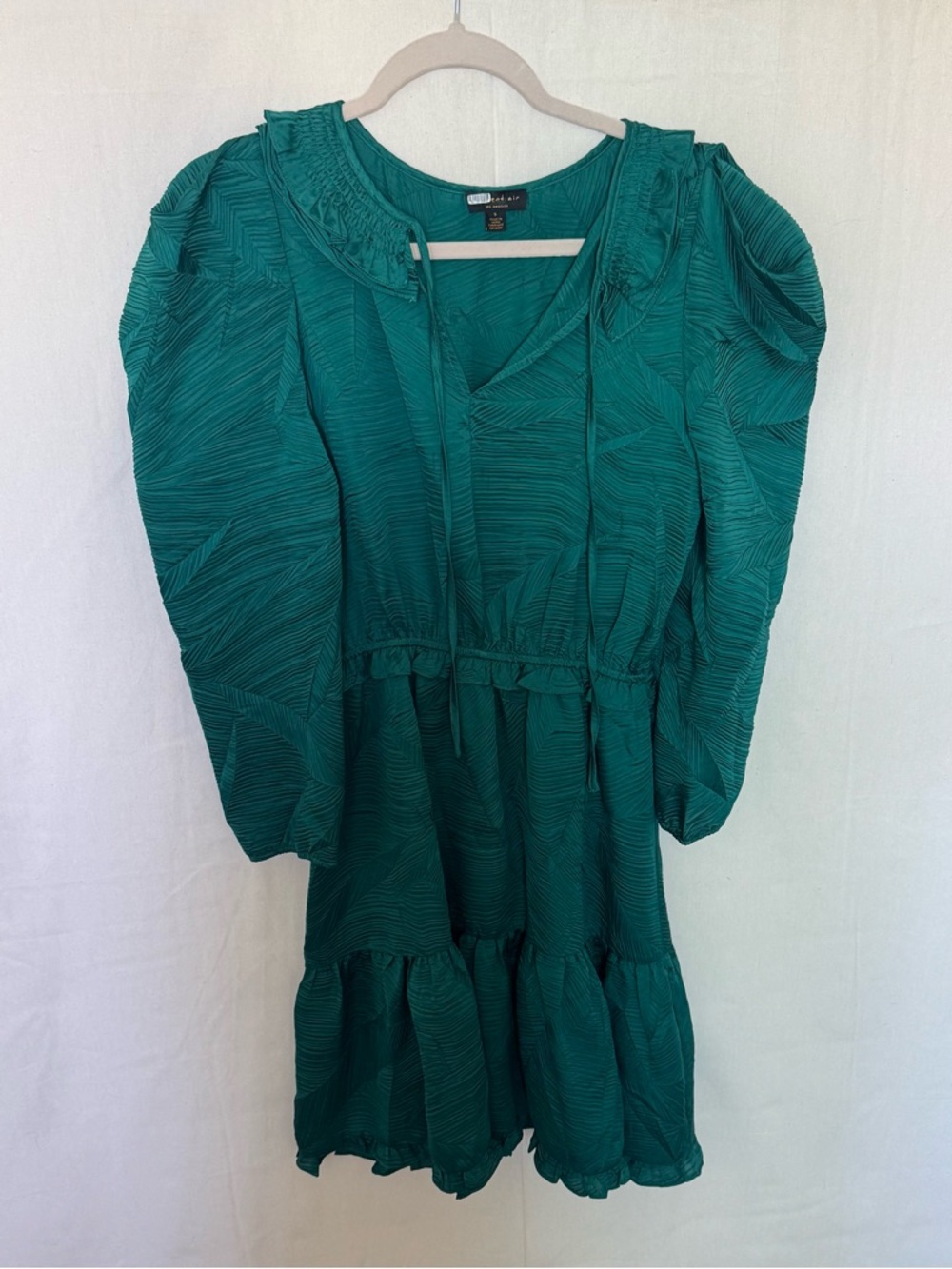 Anthropologie Teal Textured Tie-Neck Mini Dress